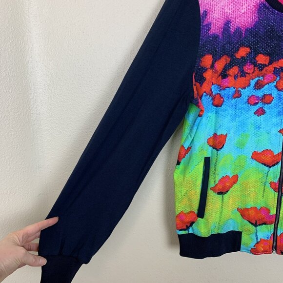 Simply Art By Dolcezza Womens M Jacket Stretch Abstract Print Zip Up Boho Pocket - Picture 7 of 12